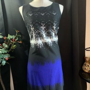 K. Jordan Black Blue White Fitted Dress M